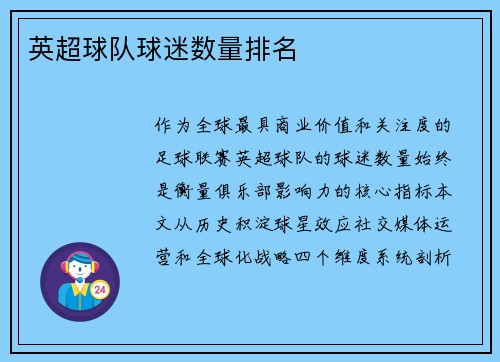 英超球队球迷数量排名
